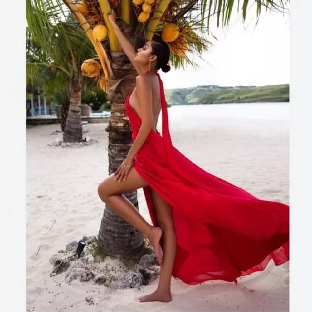 HOUSE OF CB Ranada Red Backless Halter Maxi Dress Size S Small NEW - Picture 2 of 15